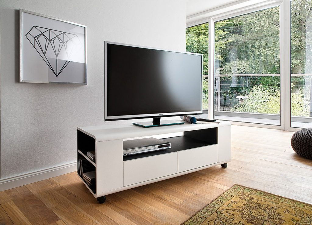 Meuble TV sur roulettes blanc & gris