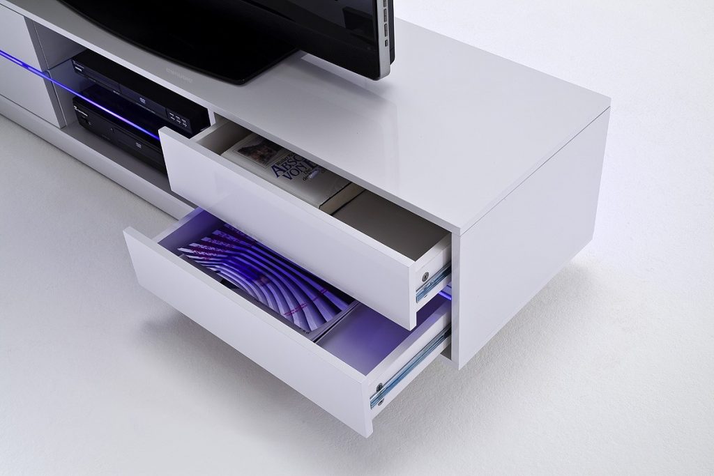Meuble TV blanc design lumineux bleu