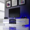 Meuble TV blanc design lumineux bleu