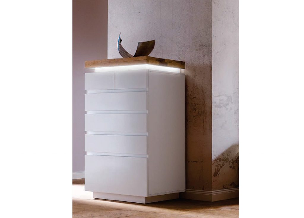 Commode à tiroir blanche laqué mat & bois massif