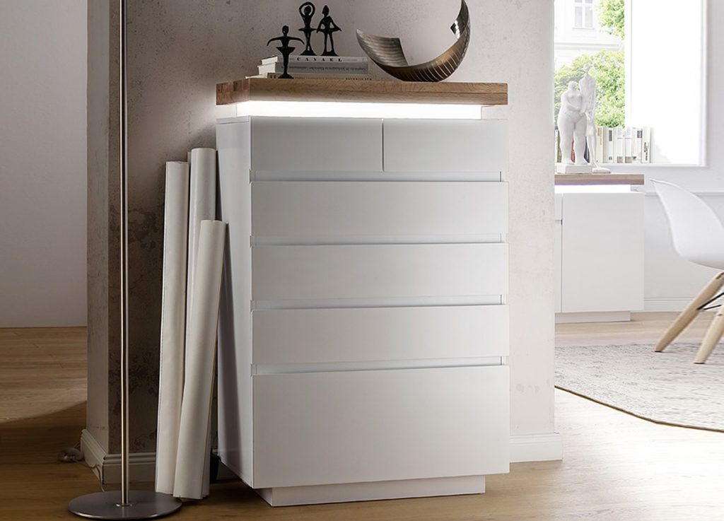 Commode à tiroir blanche laqué mat & bois massif