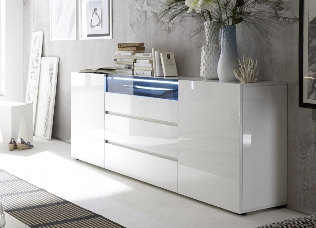 Buffet blanc laqué avec éclairage Led