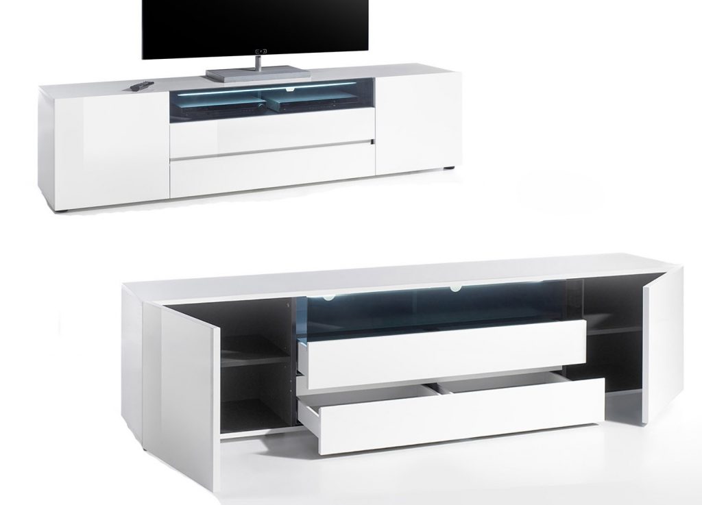 Meuble TV blanc et rangement bois chêne