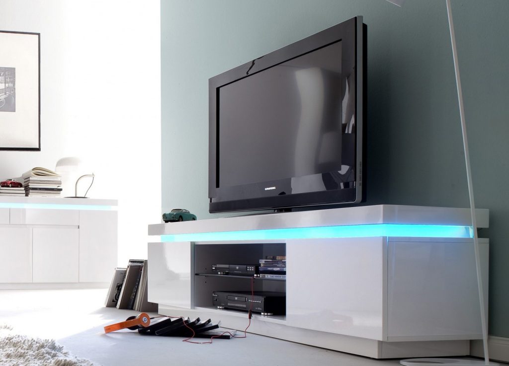 Meuble Télé Led blanc laqué design