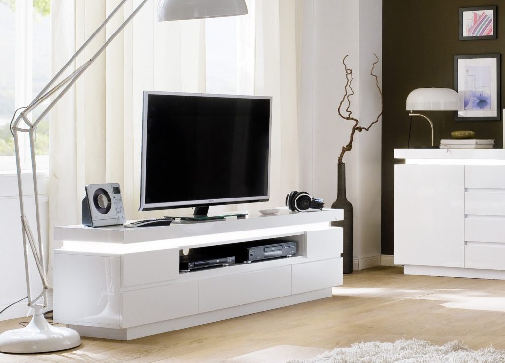 Meuble TV blanc laqué & Led rgb
