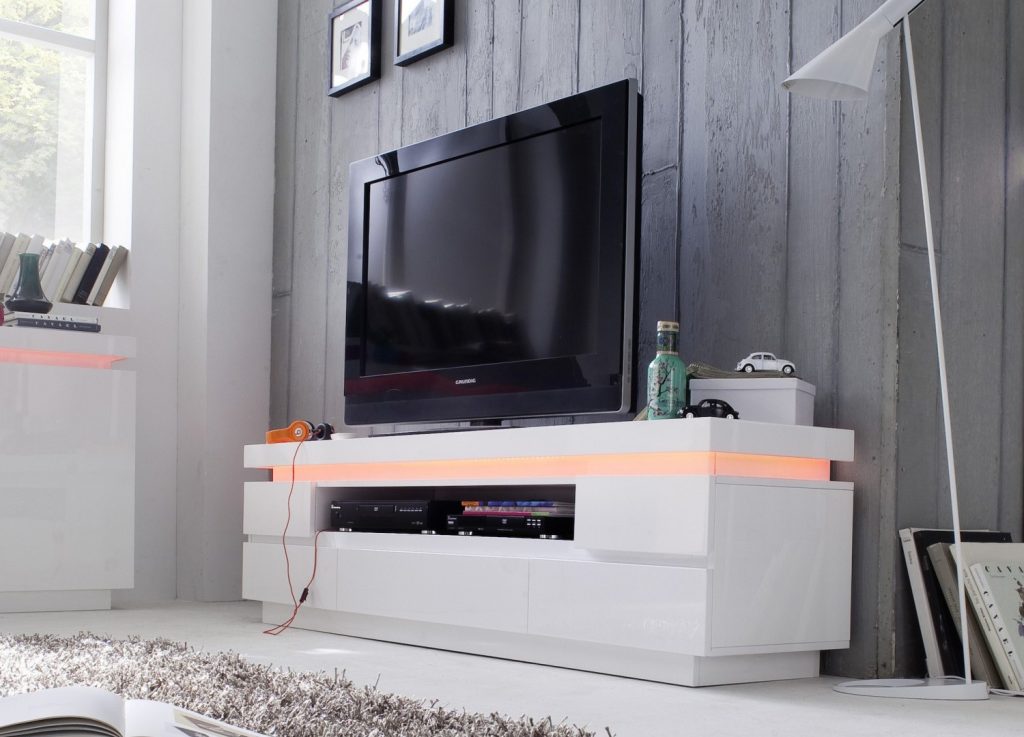 Meuble TV blanc laqué & Led rgb