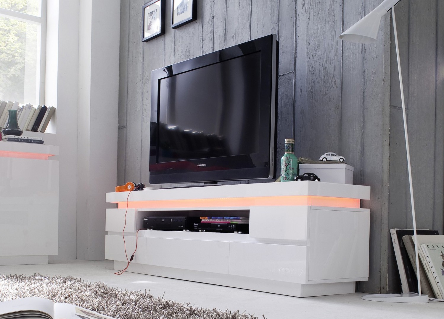 Meuble TV blanc laqué & Led rgb design moderne de salon