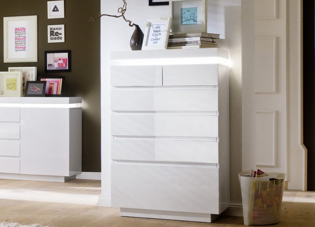 Commode tiroir blanc laqué Lumineuse