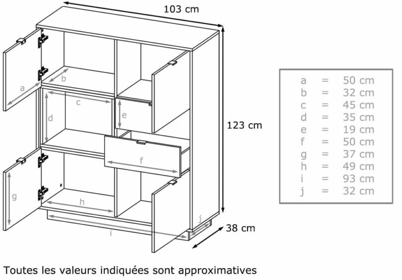 Détail du buffet haut blanc metropolis