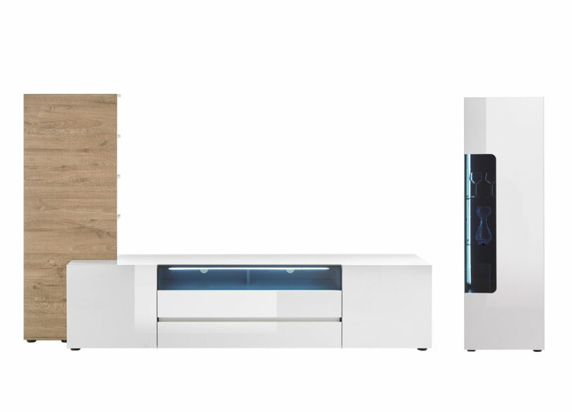 Ensemble tv contemporain blanc et chêne