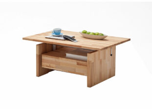 Table de salon en bois massif relevable naturelle