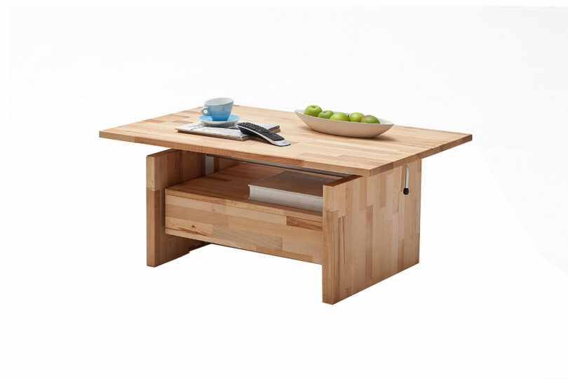 Table de salon en bois massif relevable naturelle
