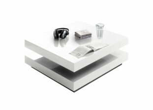 Table de salon laquée blanc brillant plateau pivotant