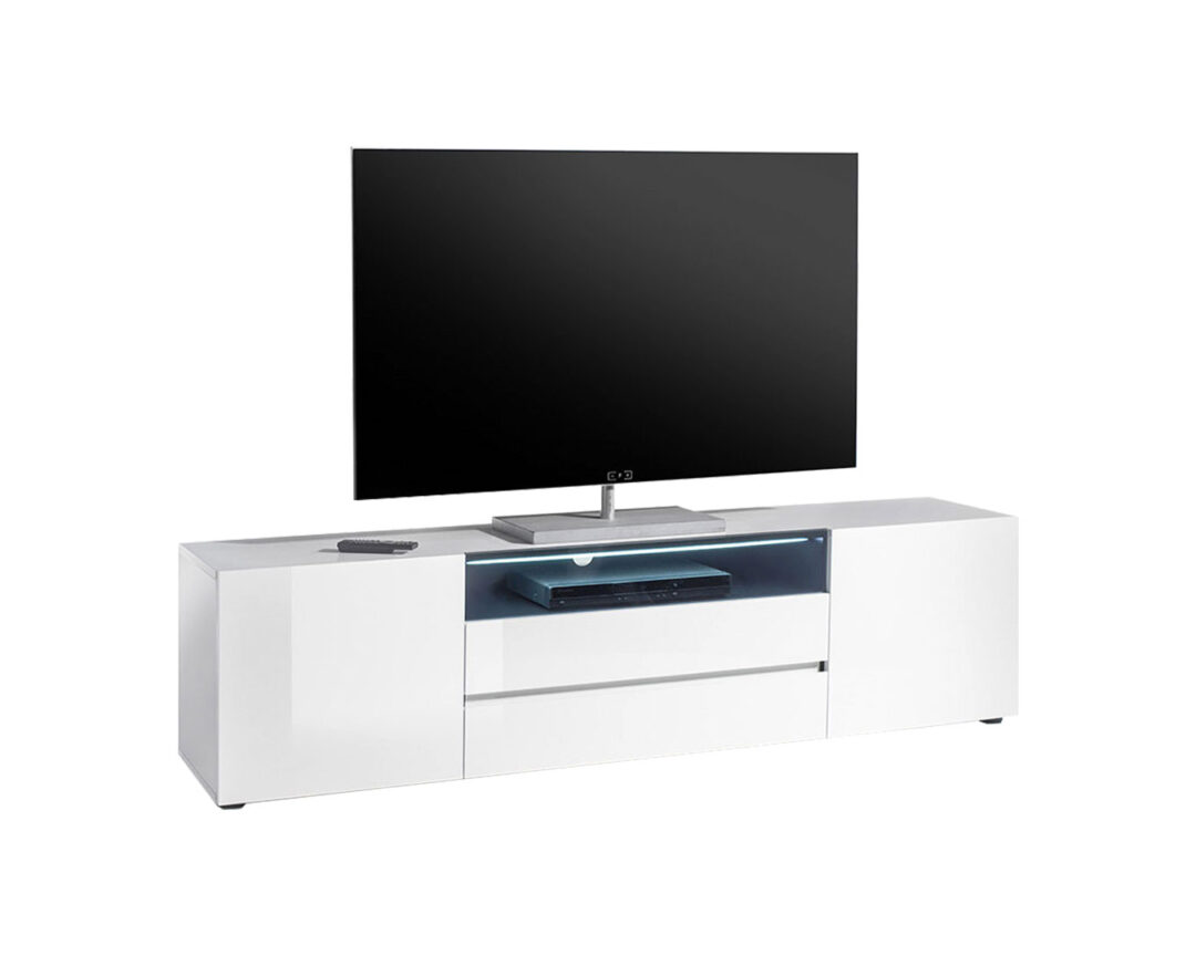 Meuble TV blanc laqué design avec éclairage