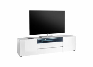 Meuble TV blanc laqué design avec éclairage