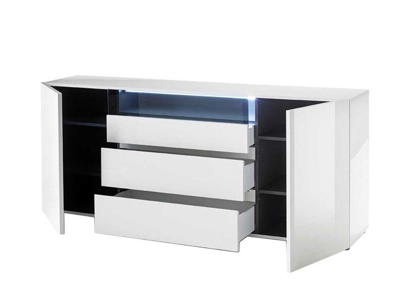 Buffet blanc laqué avec éclairage Led