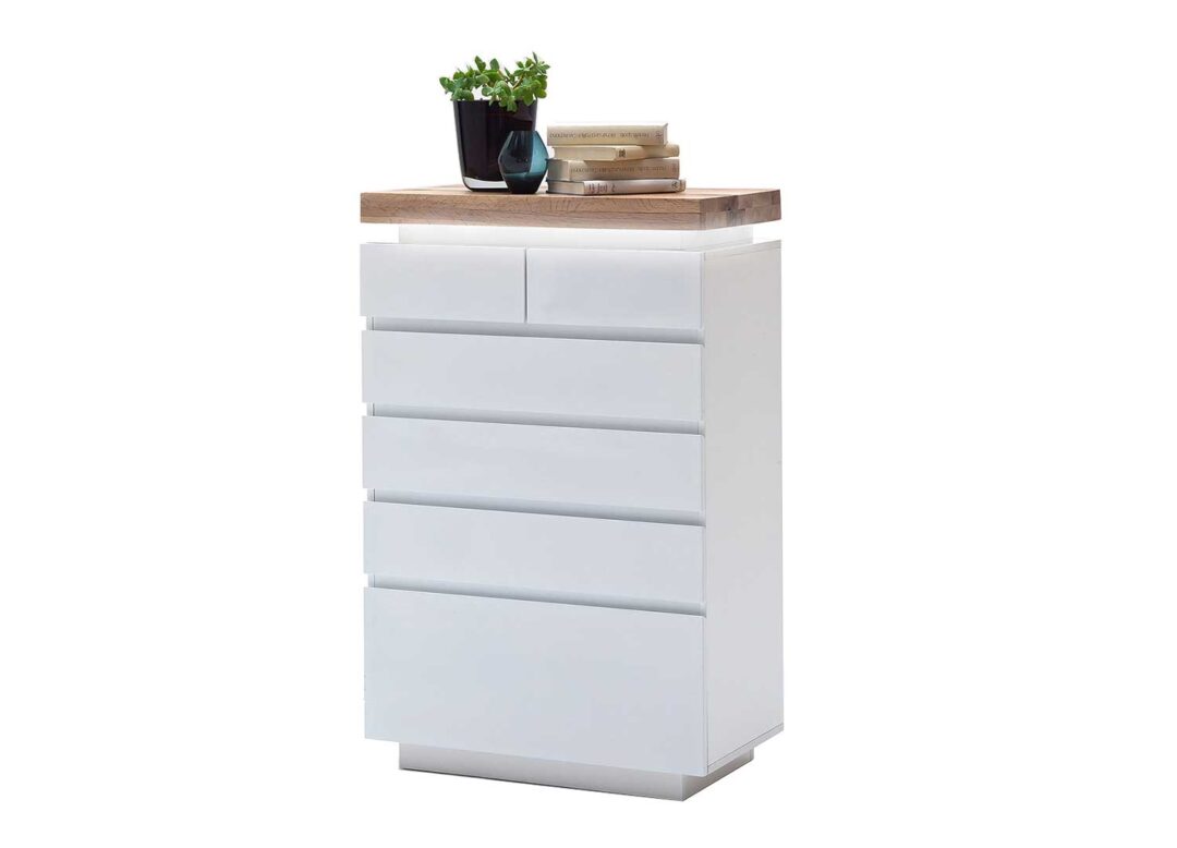 Commode à tiroir blanche laqué mat & bois massif