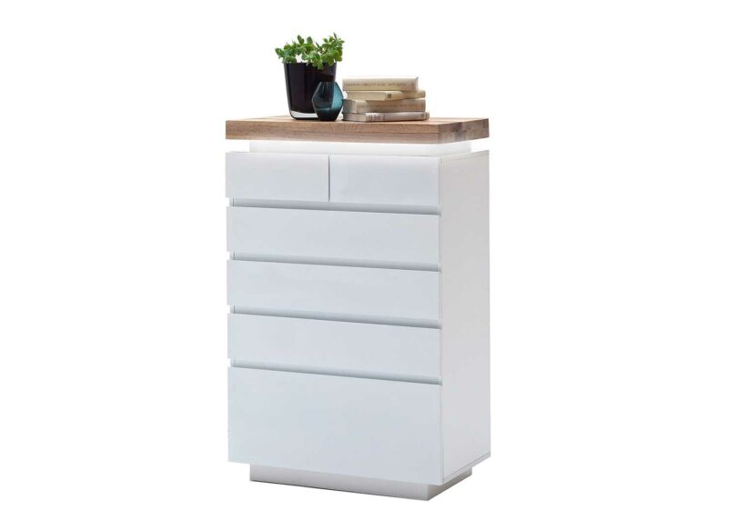 Commode à tiroir blanche laqué mat & bois massif