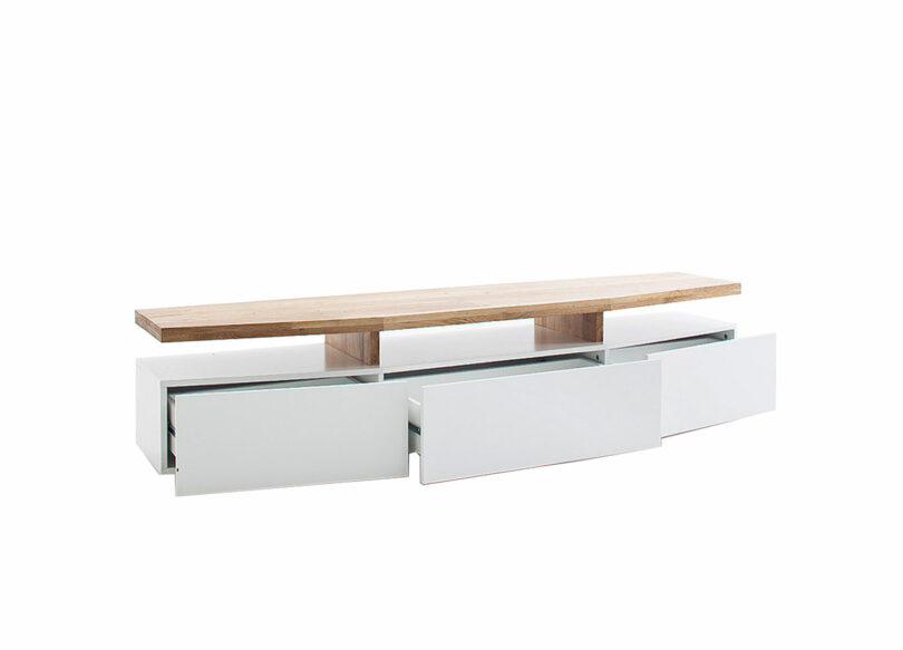 Meuble TV blanc laqué mat & chêne massif