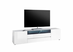Meuble TV blanc laqué avec éclairage Led