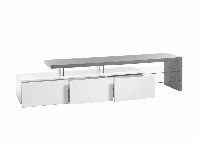 Long meuble tv blanc & gris laqué mat 204 cm
