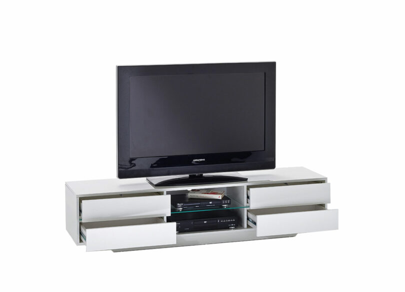 Meuble TV blanc design lumineux bleu