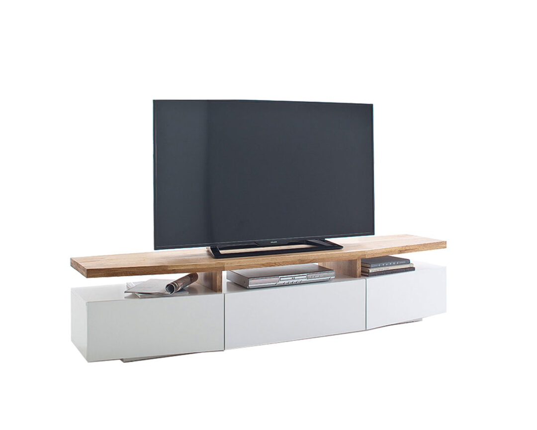 meuble tv blanc et bois massif