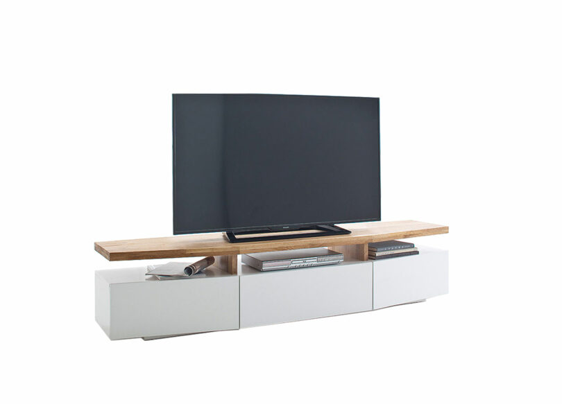 meuble tv blanc et bois massif