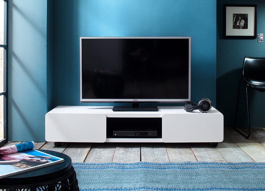 Meuble TV bas sur roulettes blanc & noir