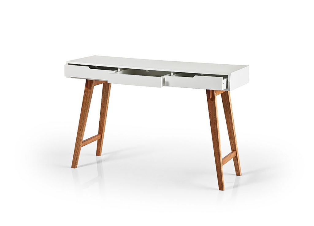 Table console blanc laqué mat & bois