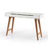 Table console blanc laqué mat & bois