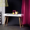 Table console blanc laqué mat & bois