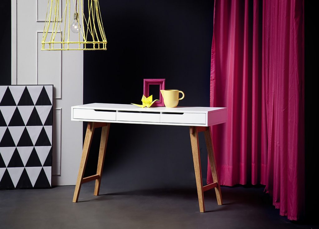 Table console blanc laqué mat & bois