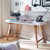 Table console blanc laqué mat & bois
