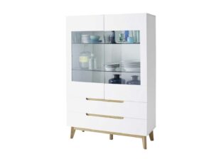 Bahut haut vitré scandinave blanc & bois