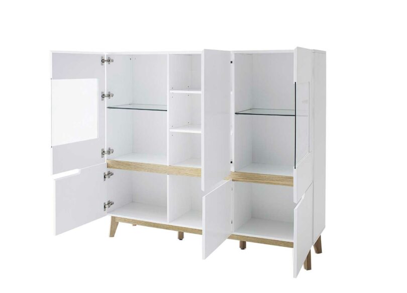 Buffet haut vitré scandinave blanc & bois