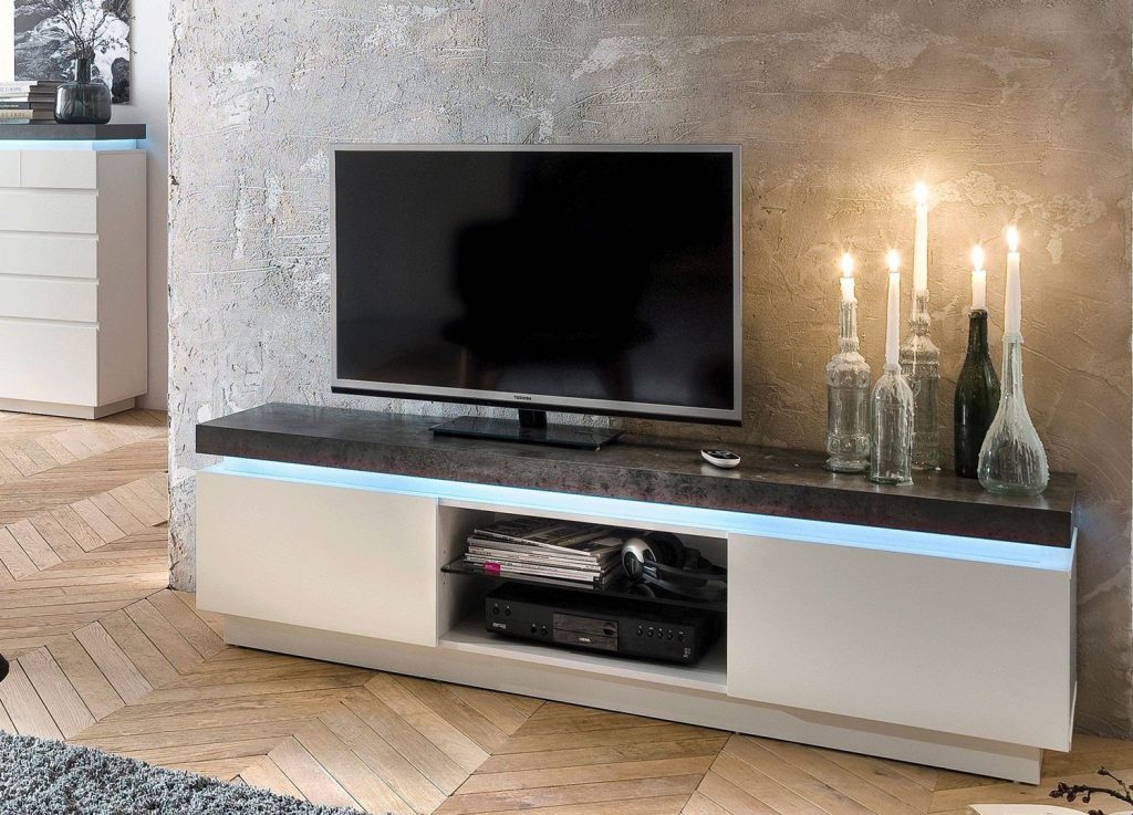 Meuble TV gris et blanc laqué avec LED