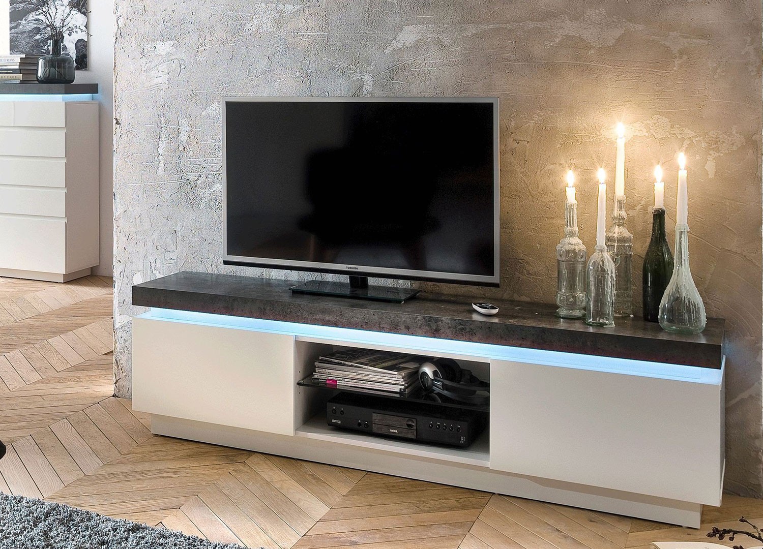 Meuble TV LED Gris et Blanc pour salon