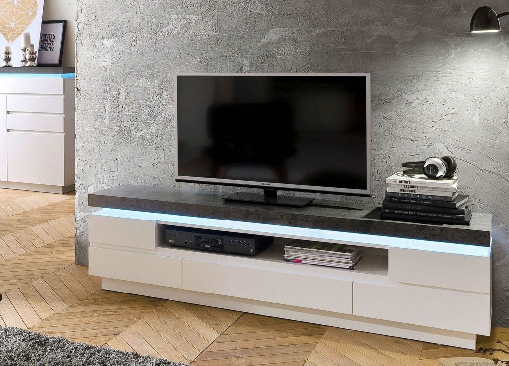 Meuble TV luminescence gris & blanc laqué