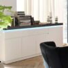 Buffet gris béton et blanc laqué à LED