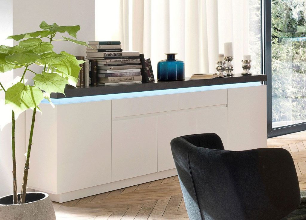 Buffet effet gris béton & blanc laqué