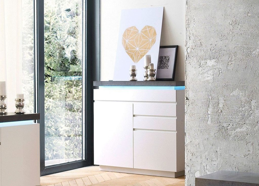 Commode gris béton & blanc laquée à LED