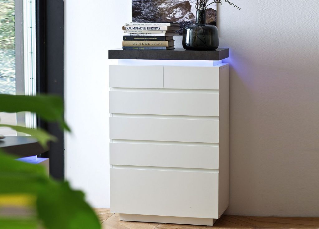 Commode haute à tiroir blanche et grise