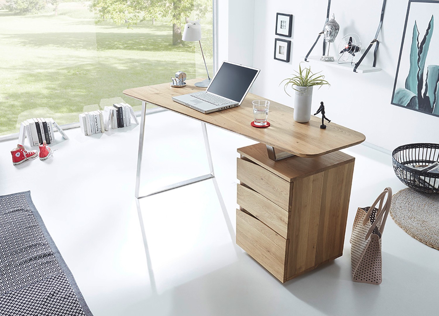 Bureau bois massif avec rangement 137cm - Kayu Meuble