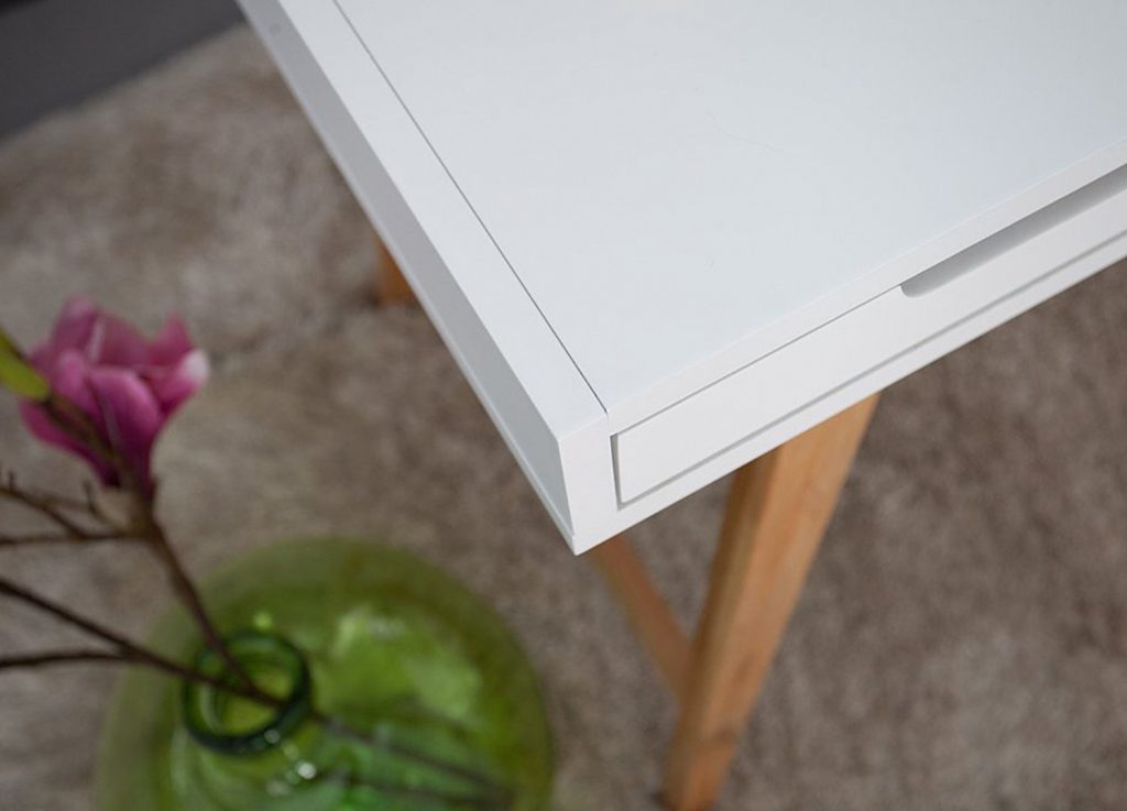 Table ordinateur portable blanc laqué mat & bois