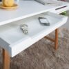 Table ordinateur portable blanc laqué mat & bois