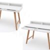 Table ordinateur portable blanc laqué mat & bois