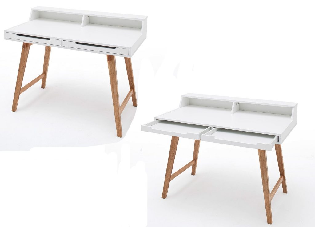 Table ordinateur portable blanc laqué mat & bois