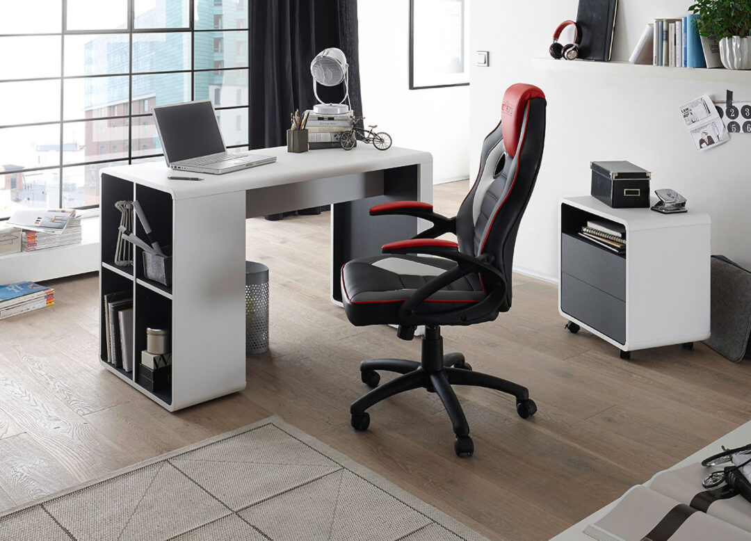 Bureau PC gris anthracite et blanc
