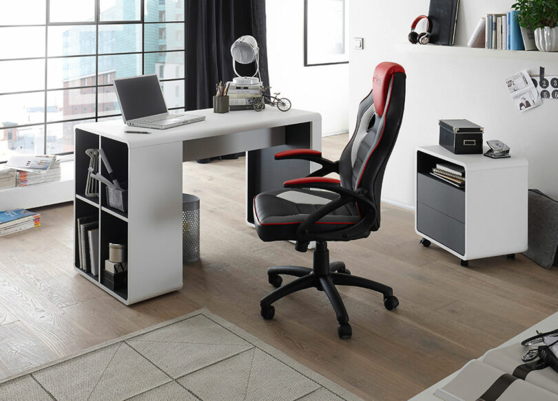MEUBLE BUREAU ET CAISSON A TIROIR MODERNE BLANC ET GRIS